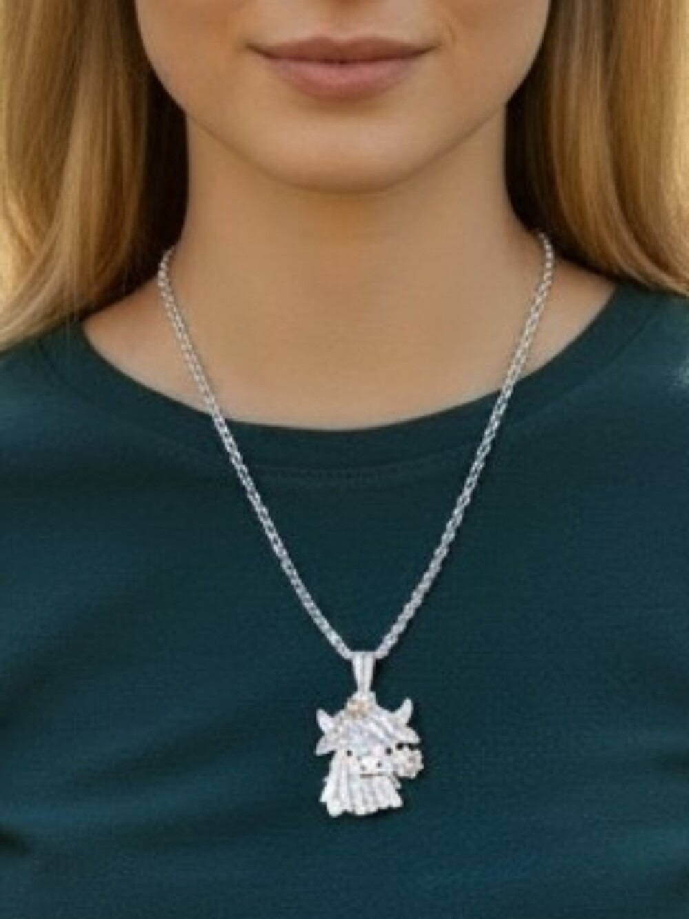 Two-Tone Floral Highland Cow Pendant Necklace